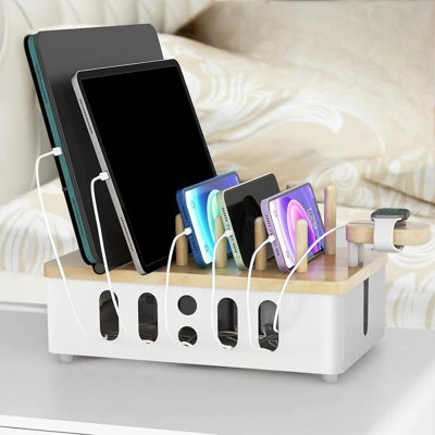 Metal Charging Station For Multiple Devices,New Upgrade Wood Charging Station For Phone Tablet Smart Watch Holder Desk Organizers，Matte Black Dock Device Organizer