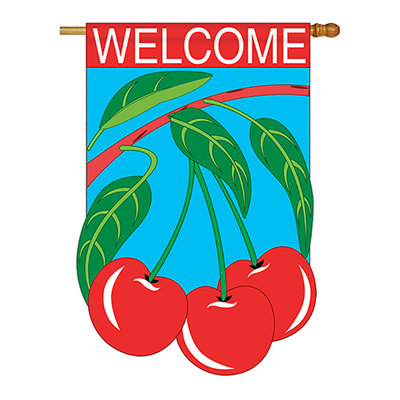 Drapeau de maison 40 po x 28 po à motif de cerises en polyester Spirzer