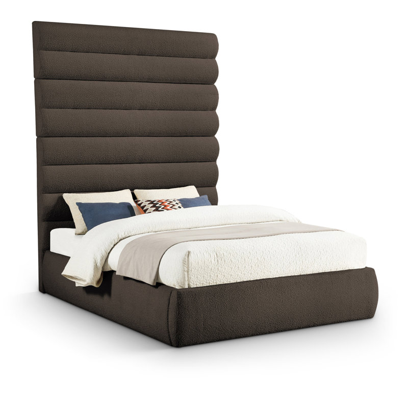 Lit en tissu Adam, Grand lit, Brun, Boucle Fabric