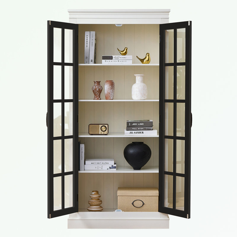 Grande vitrine avec portes et tablettes en verre, Noir