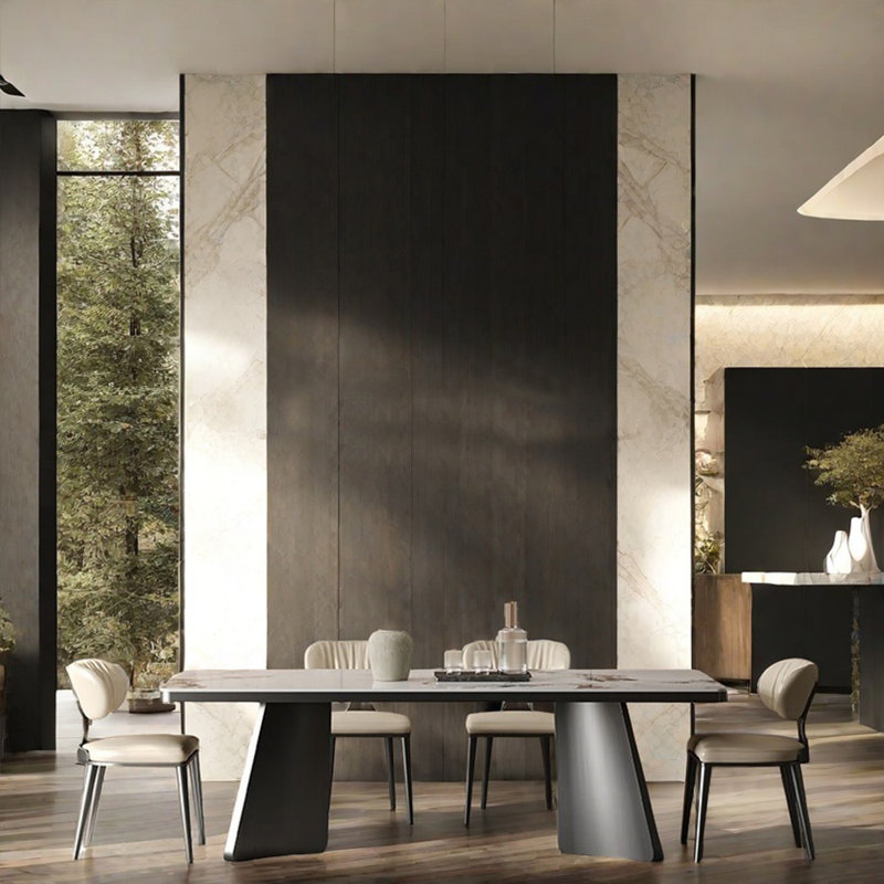 Light luxury modern rectangular dining table., 29.53"H x 55.12"L x 31.5"W