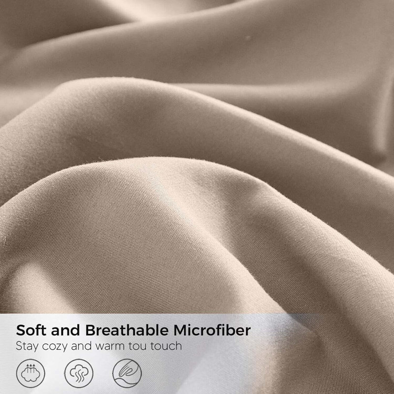 Luxurious 4-Piece Microfiber Duvet Complete Cover Set, Single Duvet Cover Set + 2 Additional Pieces, Beige