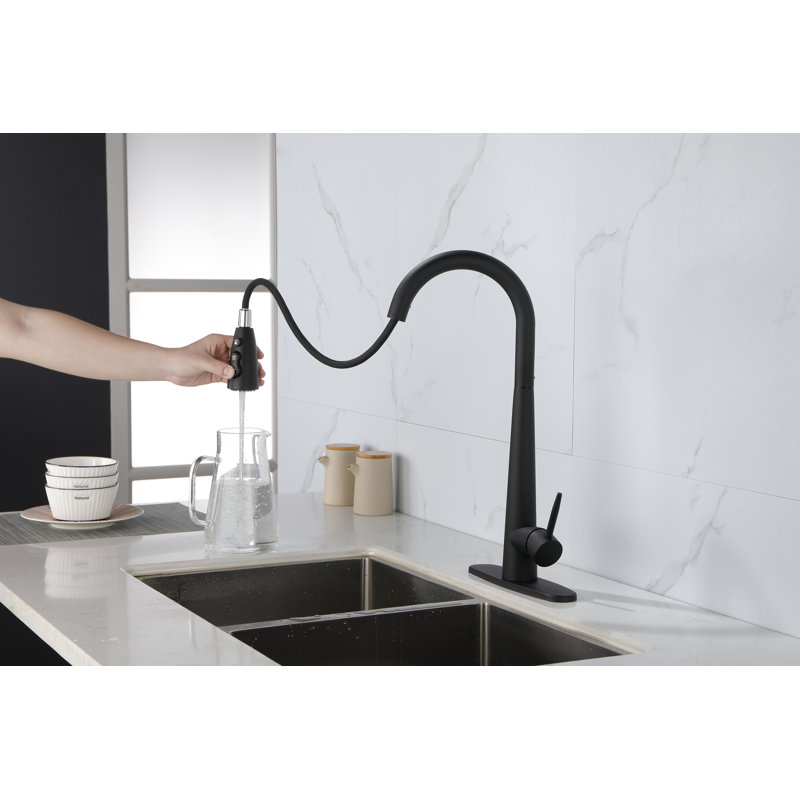 Matte Black Single Handle Kitchen Faucet With Pull Down And Pull Out Sprayers, Fingerprint Resistant, Single Hole Deck Mount | Gift Idea