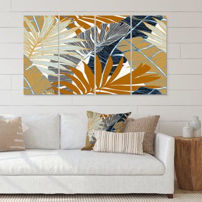 «Abstract Tropical Summer Palm Tree and Banana Leaves», ensemble de 4 reproductions d'art sur toile tendue