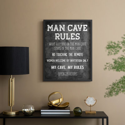 Man Cave Rules Framed Print - Solid Wood