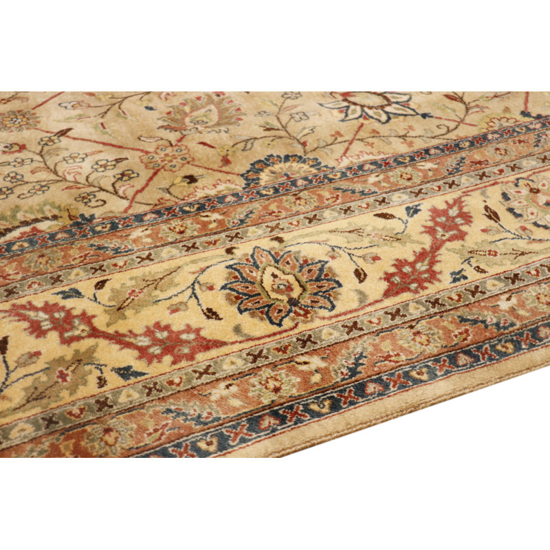 Tabriz Oriental Hand-Knotted Wool/Silk Beige/Rust/Navy Area Rug, Rectangle 7'11" x 10'