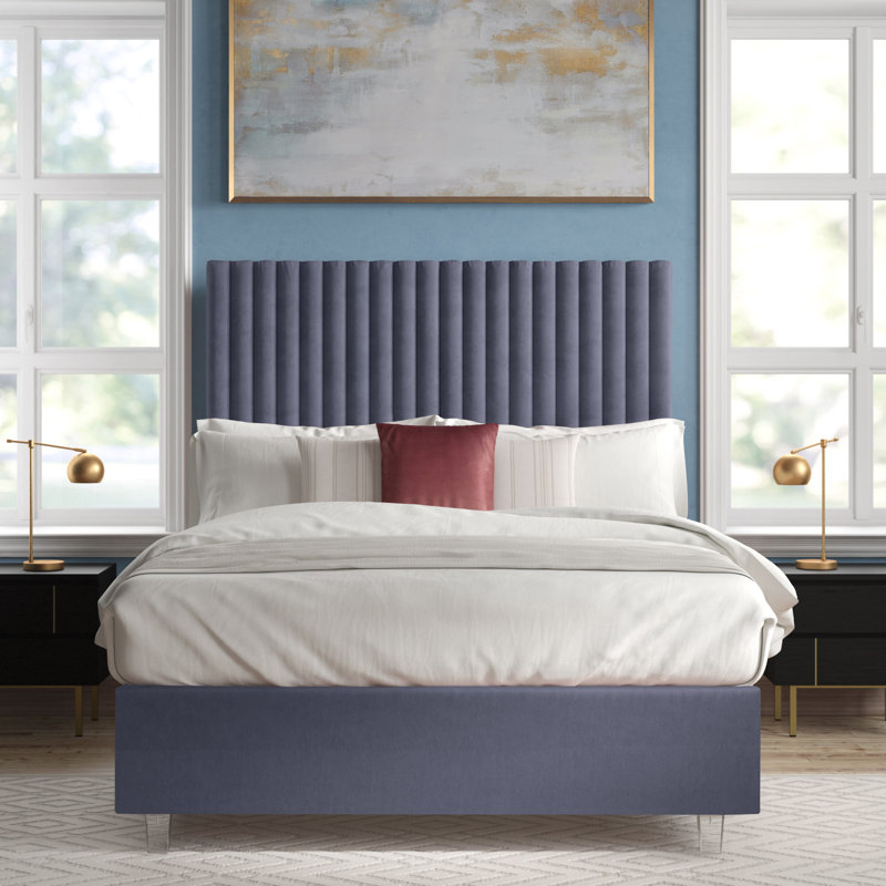 Upholstered Platform Bed, Full, Grey Velvet