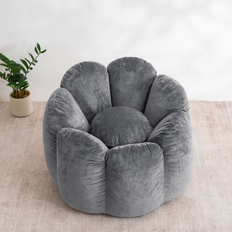 Dutch Velvet Bean Bag Chair With Machine-Washable Cover, Gray Velvet