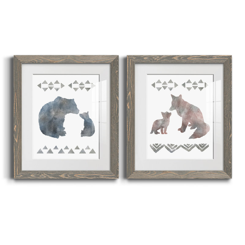 «Little Man Cave Bears», ensemble de 2 reproductions d'art, H 20 po x l 17 po x P 1 po, Cadre en papier gris, Blanc