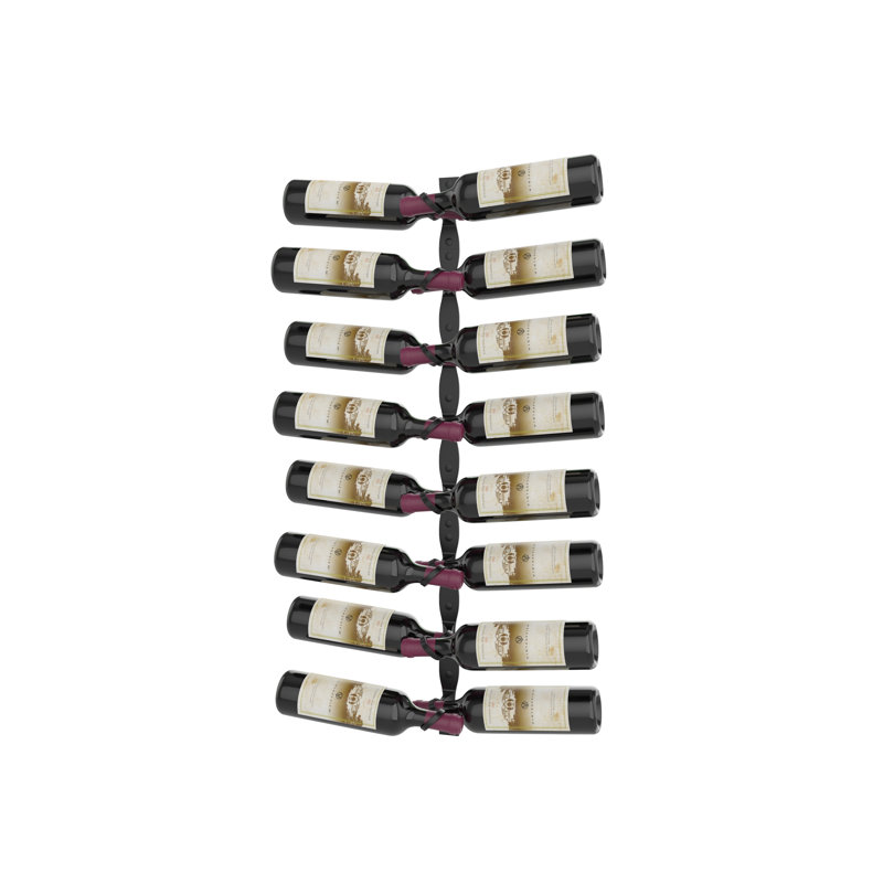 Ensemble de porte-bouteilles hélicoïdaux muraux en métal noir mat 16 bouteilles Lleucu - hauteur de 40 po, double profondeur