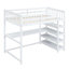 Lit mezzanine blanc avec sous-bureau et tablettes organisées en pin massif blanc pour un espace de chambre bien rangé dans des éléments de rangement pratiques et charmants-121020291-121020293