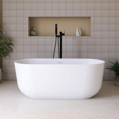 Baignoire de trempage autoportante 59 po en acrylique blanc brillant 59 po