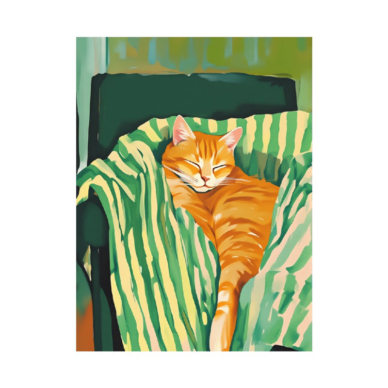 Cozy Sleeping Orange Cat, art mural non encadré, 36 L x 24 W