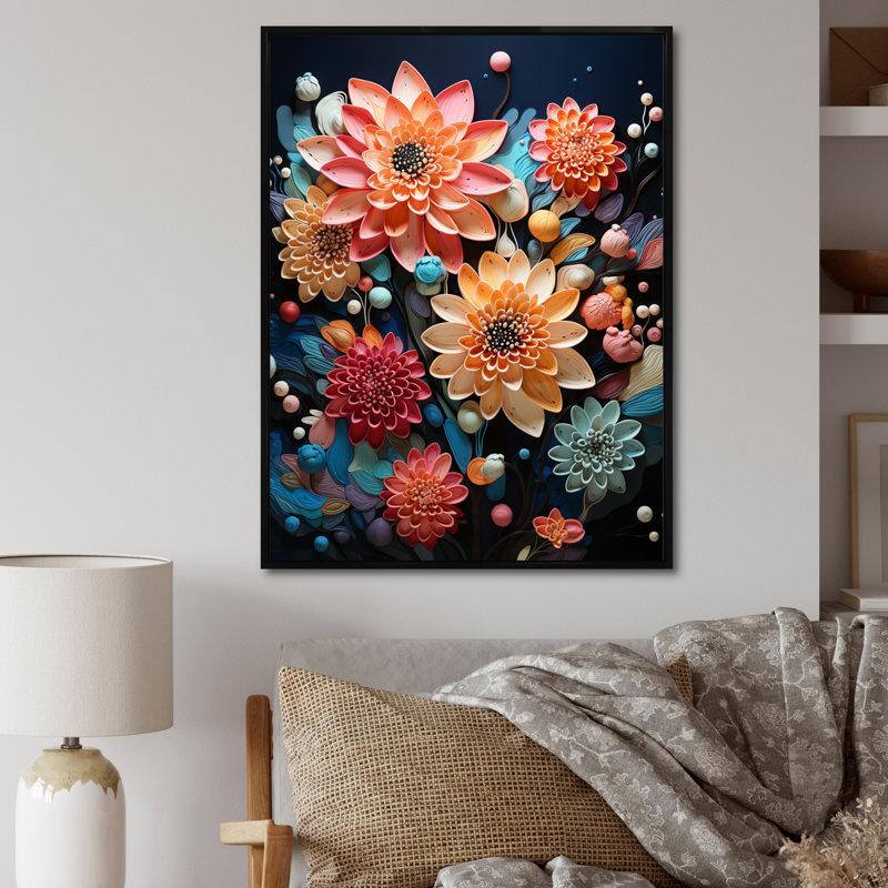 Collage de fleurs colorées Zinnia, Noir, H 40 po x l 30 po x P 1,5 po