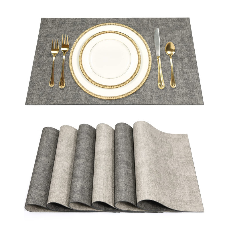 Ensemble de 6 napperons en cuir réversibles résistants à la chaleur, imperméables et antidérapants, Gris clair / gris fumé