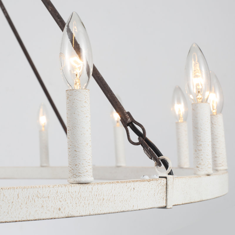 Lustre de style campagnard à 12 lumières en forme de bougie de style campagnard Moomal, Brun antique / blanc vieilli, 12