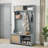 Farmhouse Gray Entryway Hall Tree with Rattan Door - Storage Bench, Shoe Rack & Coat Hanger, MDF & Solid Wood, 40.16"W-25300934