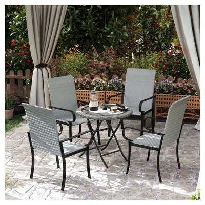 Outsunny Set of 4 Outdoor Wicker Dining Chairs, All-Weather Rattan Patio Seating, Gray