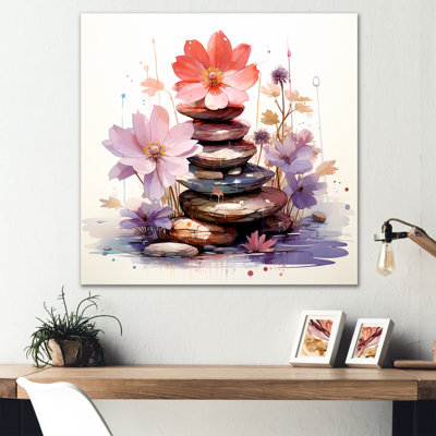 «Pink Zen Blossoms Spiritual Stones IV», art mural en métal sur les fruits