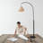Lark 75" Modern Boho LED Arc Floor Lamp in Black with Hanging Rattan Shade-110743081