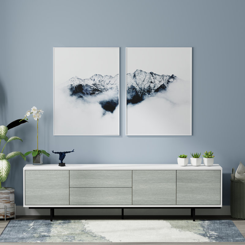 Arnfinnur Unfinished TV Stand, White/Gray/Black