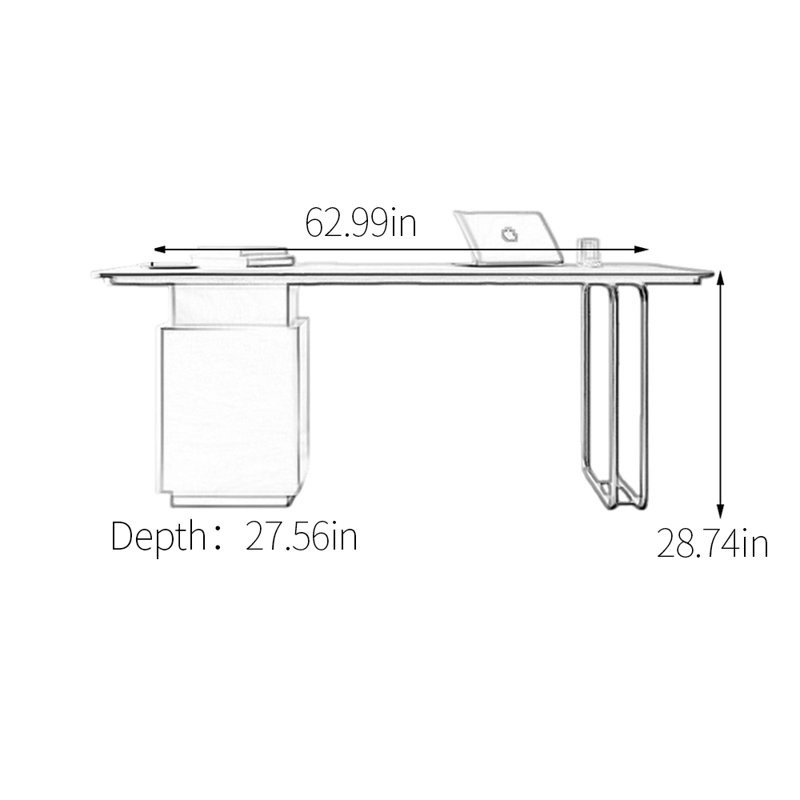 Bureau en pierre frittée avec tiroirs, 28.74" H x 62.99" W x 27.56" D, Gris / Blanc