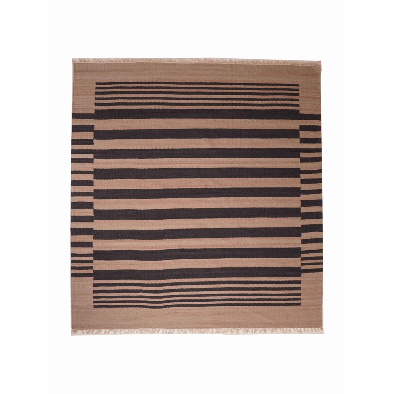 Reynosa Hand Woven Flat Weave Kilim Wool Eco-Friendly Area Rugs - Square, Plum Color, Plain Solid Design, Low Pile Handmade Area Rugs for Living Room, Bed Room