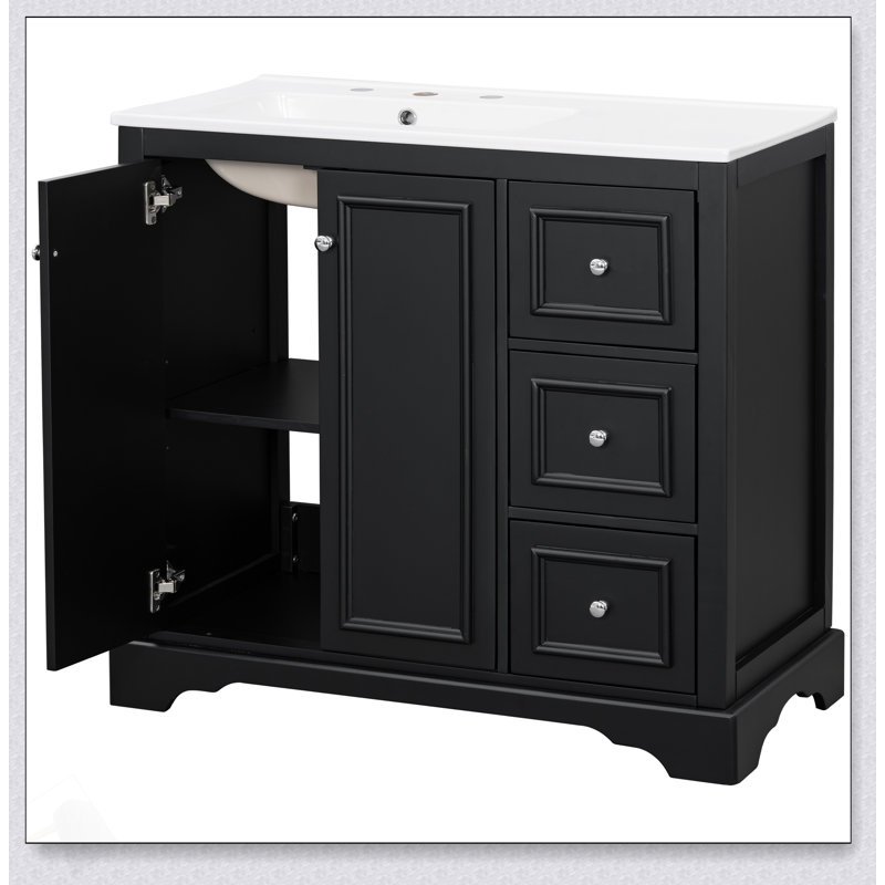 Meuble-lavabo transitionnel de 36 pouces avec lavabo en céramique, portes à fermeture douce et grand rangement pour des salles de bain élégantes et fonctionnelles