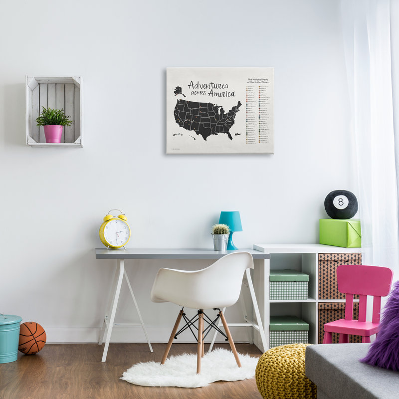 Adventures Across America Black and White Canvas Print for Kids Nursery