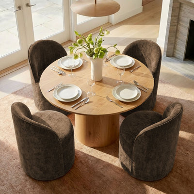 4 - Person Dining Table Sets With Round Table & 4 Upholstered Fabric Chairs