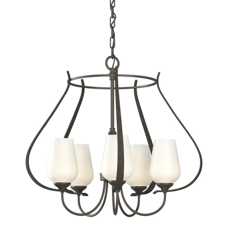 Flora 5 - Light Shaded Geometric Chandelier, Opal Glass, Dark Smoke