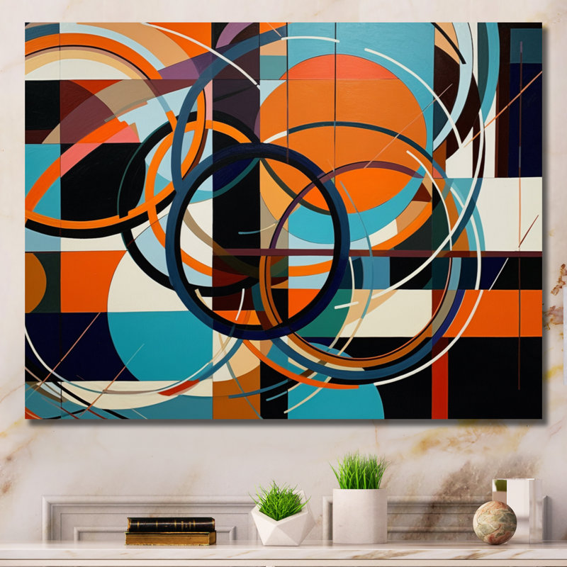 Blue Orange Geometry Unleashed - Abstract Shapes Wall Art, Wrapped Canvas, 30" H  x 40" W x 1.5" D