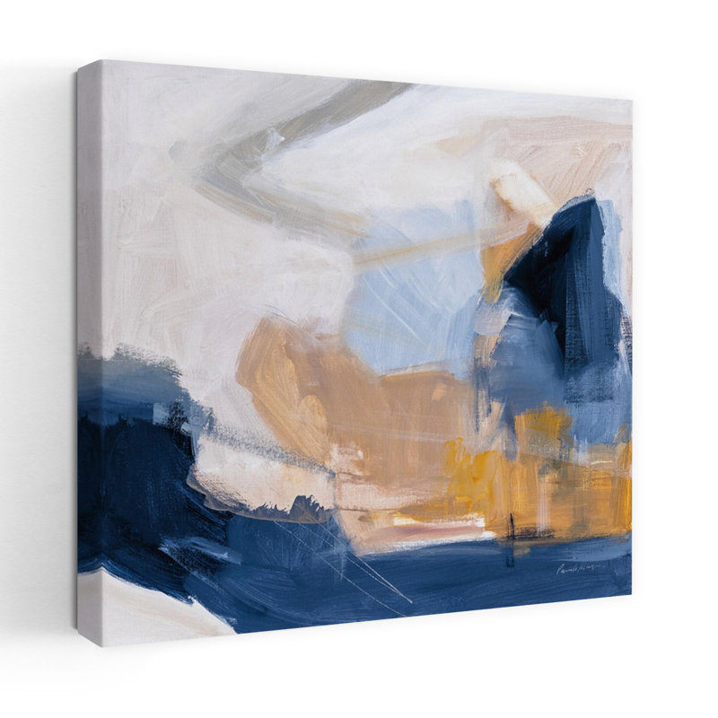 Berge contemporaine avec art abstrait bleu, H 18 po x l 18 po