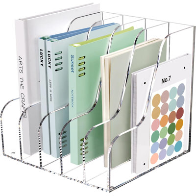 Acrylic Desk Organizers, Clear Magazine File Holder, 5 Vertical Compartments A4 Folder Binder Holders Sorter, Office Desktop Workspace Organization Storage Rack For Office Home School