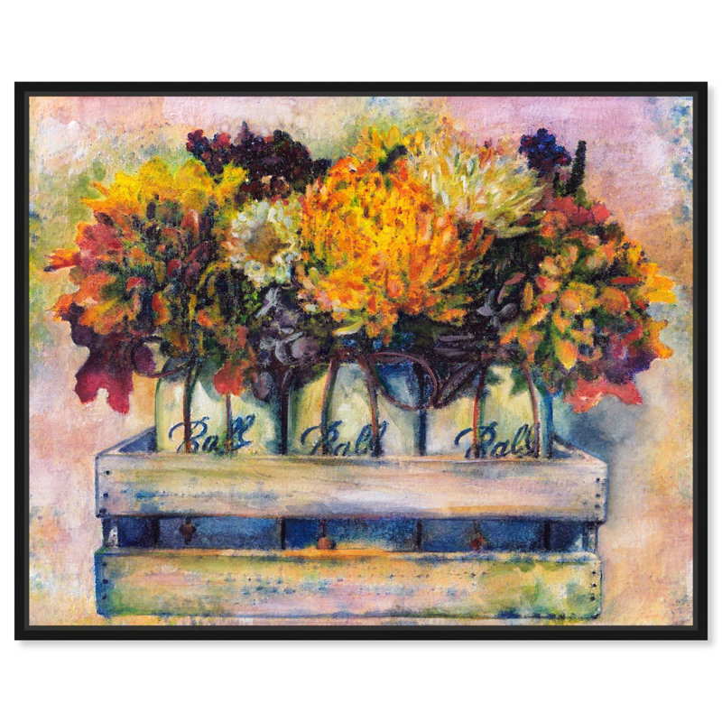 Art floral rétro Mason, Cadre noir, H 17 po x l 21 po