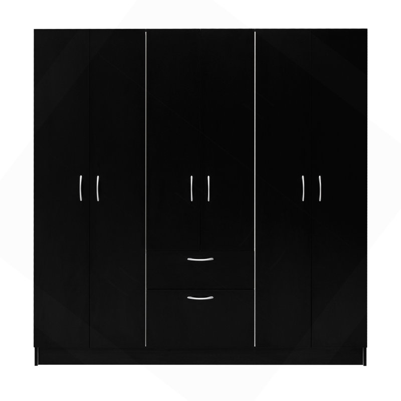 Armoire six portes Maya, chambre, noir / blanc