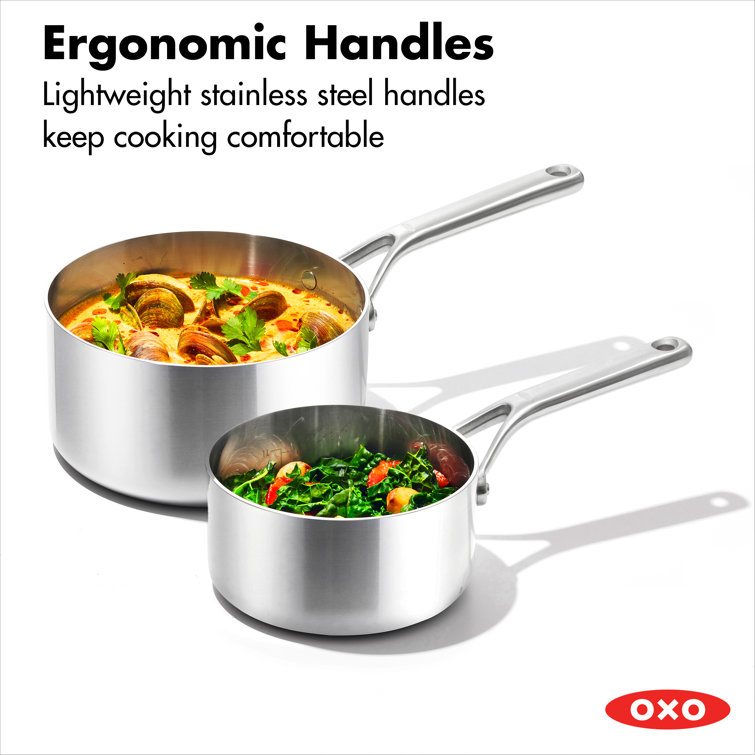 OXO Mira 3-Ply Stainless Steel Saucepan Set, 1.6 Qt And 3.25 Qt