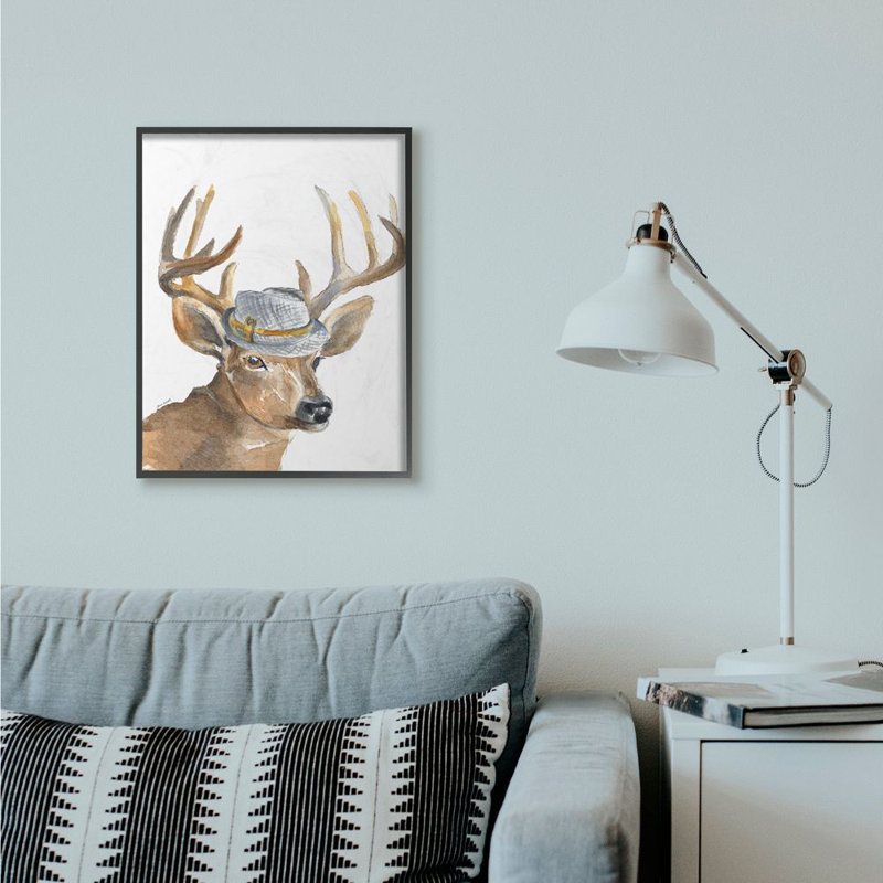 Décoration murale de cerfs pour enfants, peinture à l’aquarelle Walid, H 30 po x l 24 po x P 1,5 po, Cadre noir
