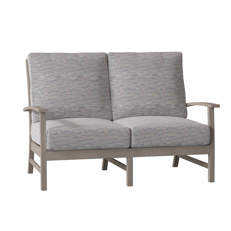 Charleston Aluminum 53.75" Wide Outdoor Loveseat with Cushions, Oyster, Linen Dove, No Welt