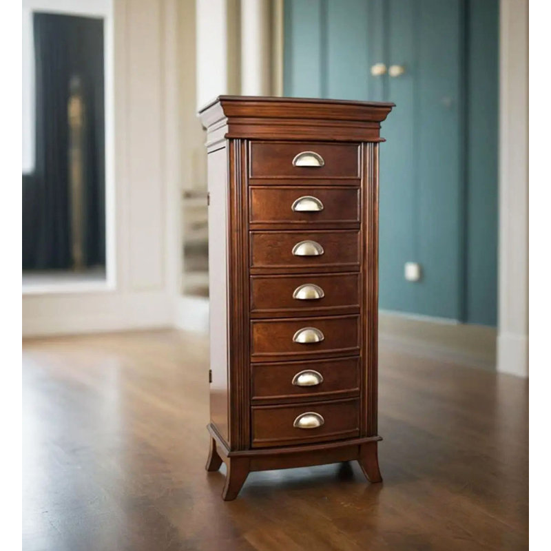Armoire à bijoux multifonctionnelle en bois massif de style européen, Brun