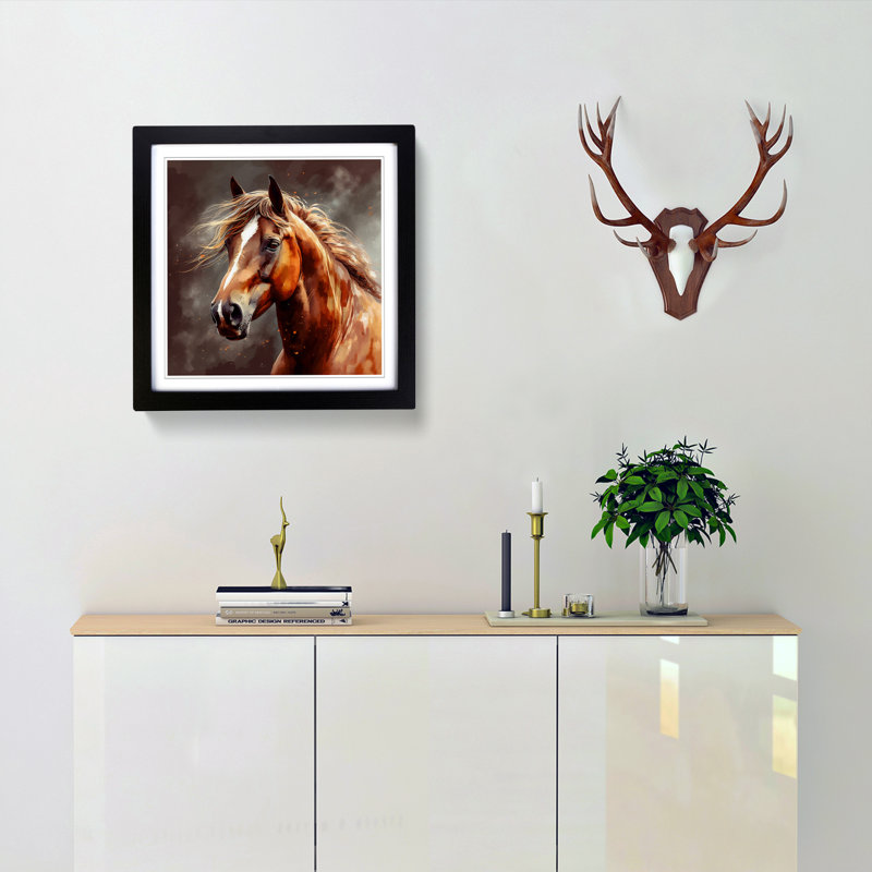 Horse Digital Art No.1 - Single Picture Frame Print on Wood, Black
