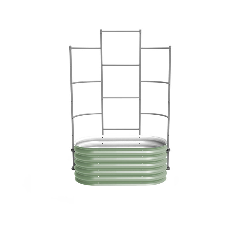 17" Tall 4 In 1 Modular Metal Outdoor Raised Garden Bed With Trellis, 74" H x 42" W x 42" D, Olive Green
