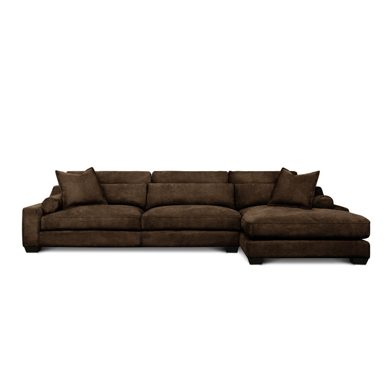 Montecarlo Upholstered L-Shaped Sectional, Right Hand Facing, Graystone Caressa Genuine Leather