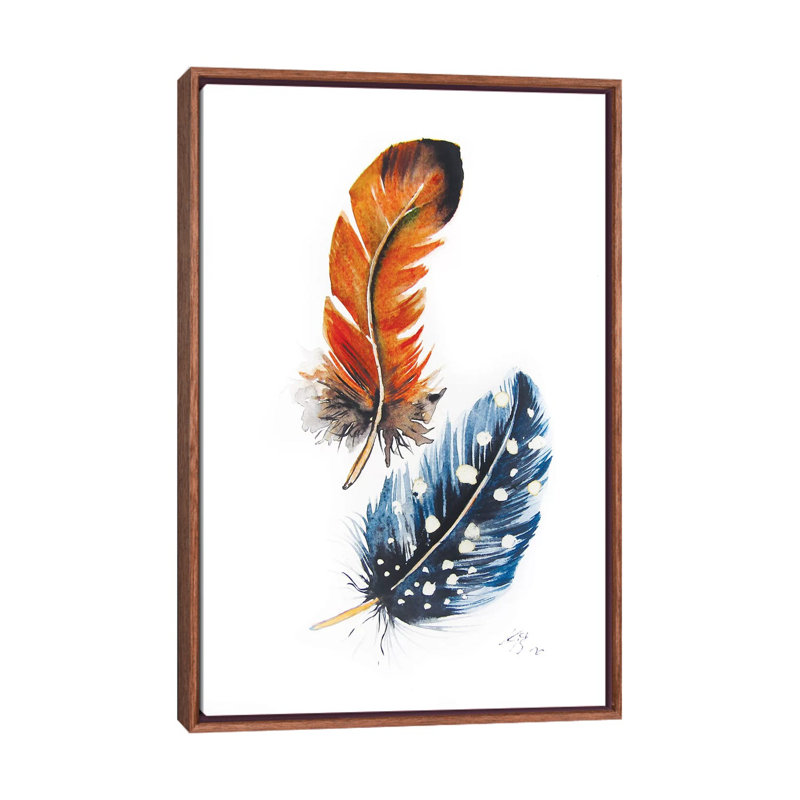 Feathers II by Anna Brigitta Kovacs - Painting on Canvas, Brown Floater Frame, 66.04 cm H x 45.72 cm W