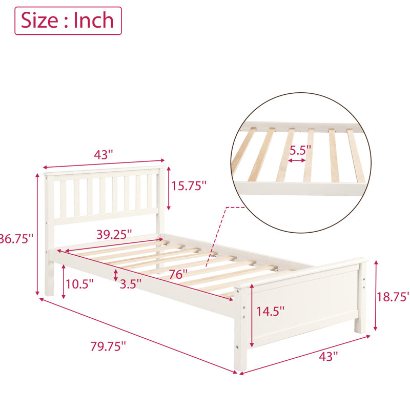 Lit plateforme simple en bois massif avec tête de lit de style blanc robuste pour plus d'assurance