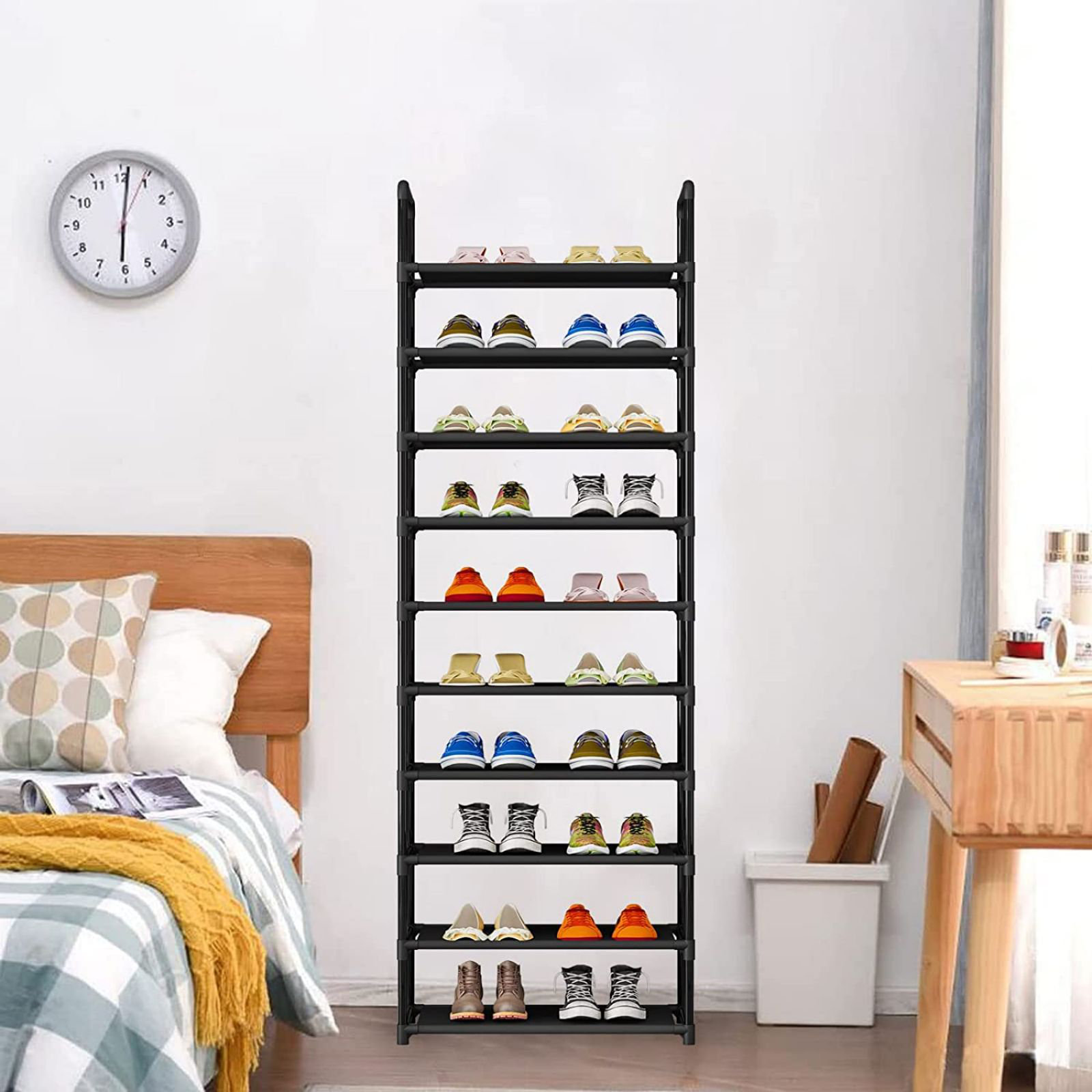 MyGift Black Metal Shoe Organizer for Entryway, Wall Mounted Shoe Rack for  Closet with 36 Hooks, Holds up to 18 Pair
