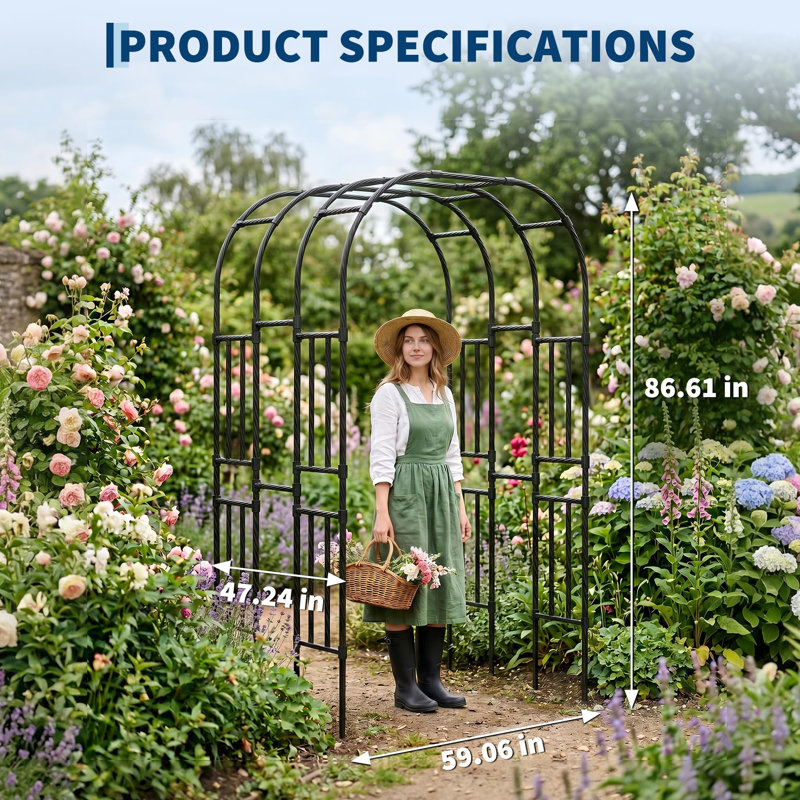 Treillis d'arche de jardin en U de 7,3 pi pour lits surélevés, support pour plante grimpante en acier enduit de polyéthylène robuste, cadre de culture vertical pour concombres, haricots, tomates, raisins et fleurs