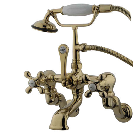 Vintage Wall Clawfoot Tub Faucet with Hand Shower, Polished Brass