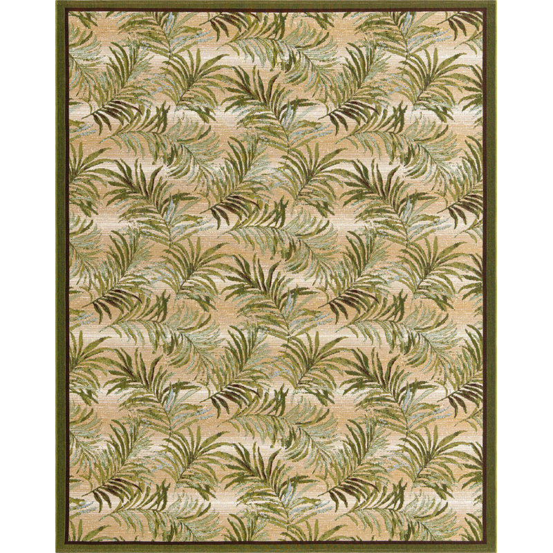 Green Keukenhof Indoor/Outdoor Botanical Rug, Rectangle 7'10" x 10'