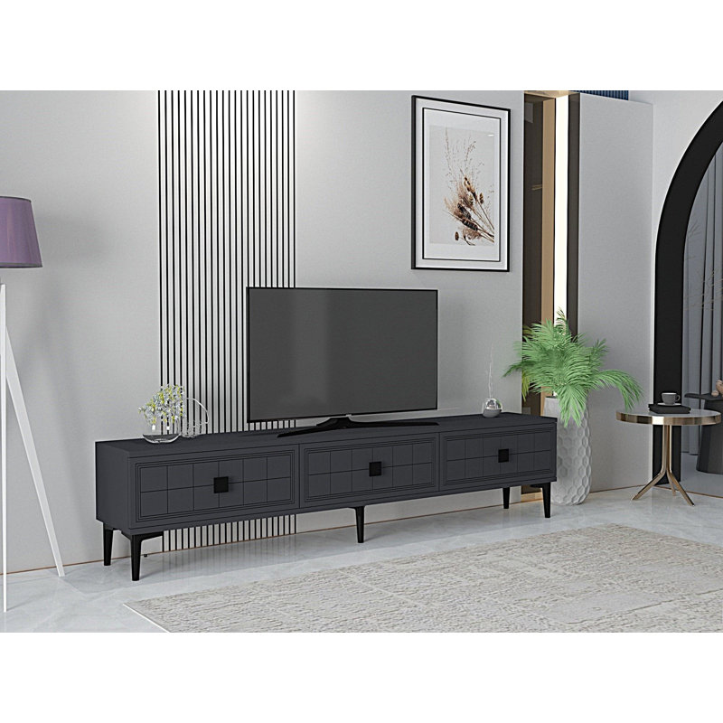 Meuble télé 71,0 po x 16,1 po x 12,0 po Modern Anthracite | 100% panneau de particules enduit de mélamine, épaisseur: 0,7 pouce | Conception murale, esthétique géométrique élégante, parfaite pour les salons contemporains